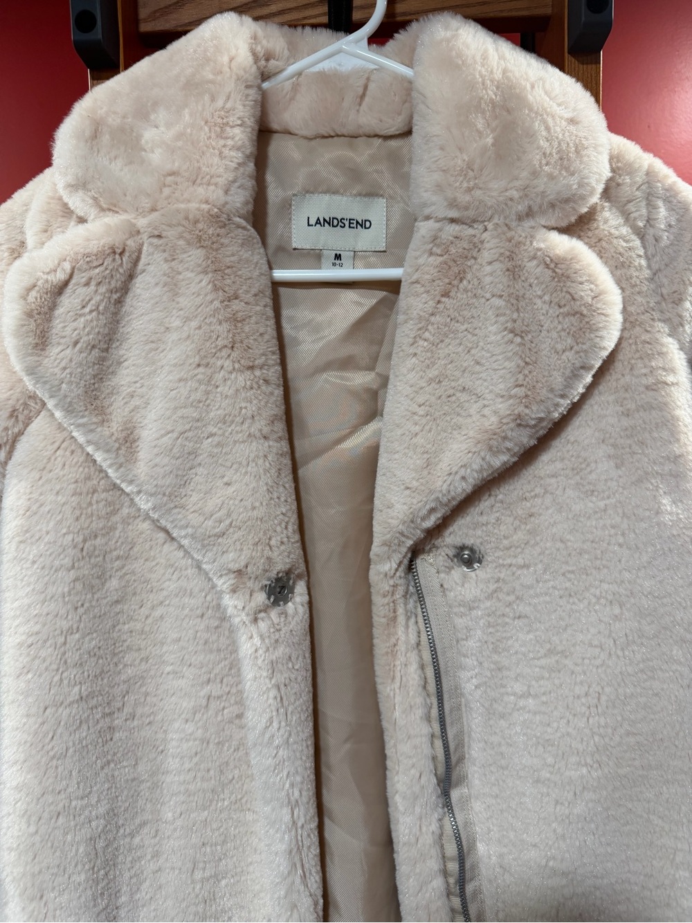 Lands’ End Women’s Faux Fur Teddy Coat – Size M (10-12) – Cream - Picture 3 of 9